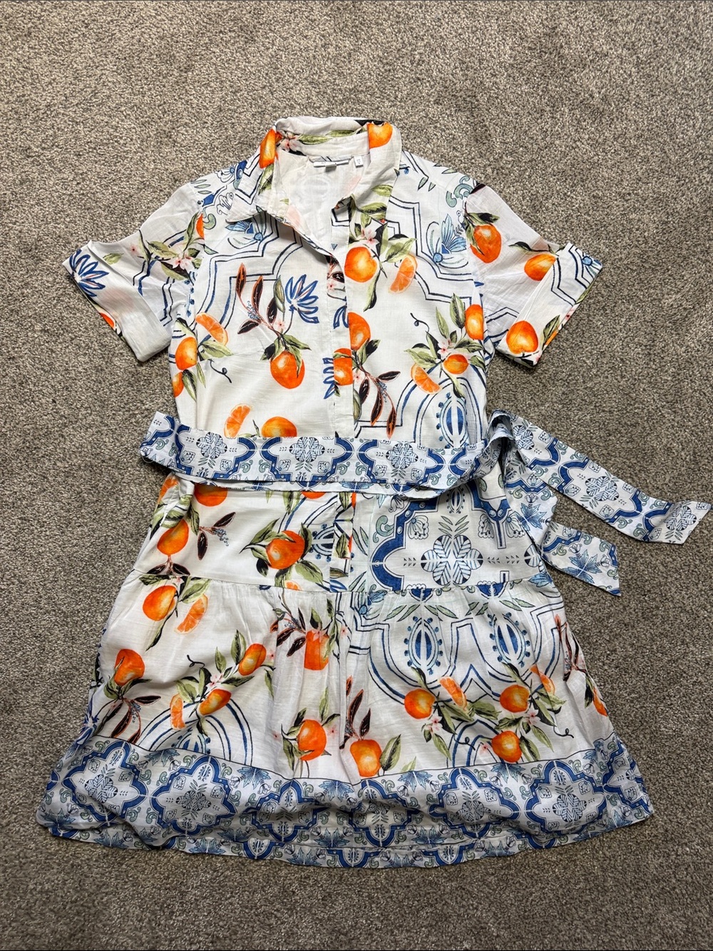Chico's White Orange & Blue Print Shirtwaist Dress